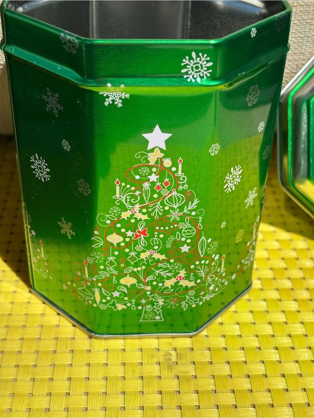 Holiday Musical Cookie Tin with Christmas Tree Design (empty)